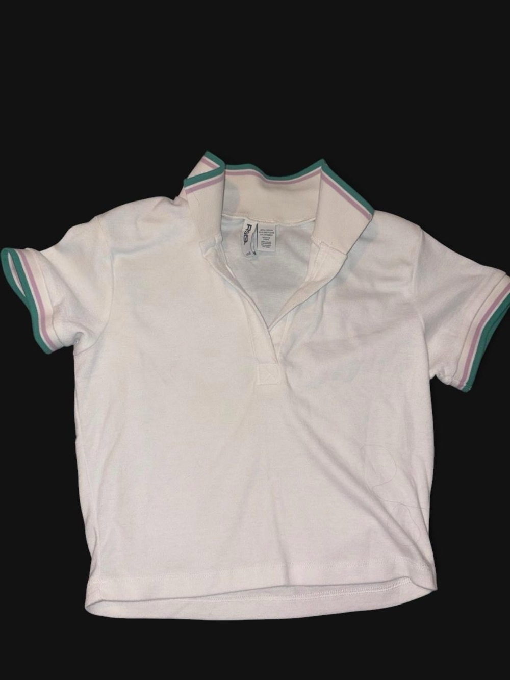 RSQ White Polo Top with Green & Pink Trim